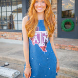 Texas A&M Scattered Jewel Denim Sequin Logo Tank Dress, Denim