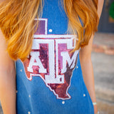 Texas A&M Scattered Jewel Denim Sequin Logo Tank Dress, Denim