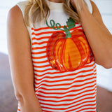 Striped Pumpkin Knit Tank, Ivory & Orange