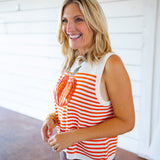 Striped Pumpkin Knit Tank, Ivory & Orange
