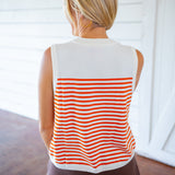 Striped Pumpkin Knit Tank, Ivory & Orange