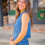 Sweet Stitch Top, Washed Denim