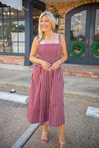 Look Your Way Midi Dress, Maroon/White Large