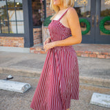 Look Your Way Midi Dress, Maroon/White