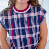 Plaid Perspective Knit Top, Navy