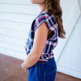Plaid Perspective Knit Top, Navy