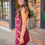 Twist of Fate Dress, Maroon/White
