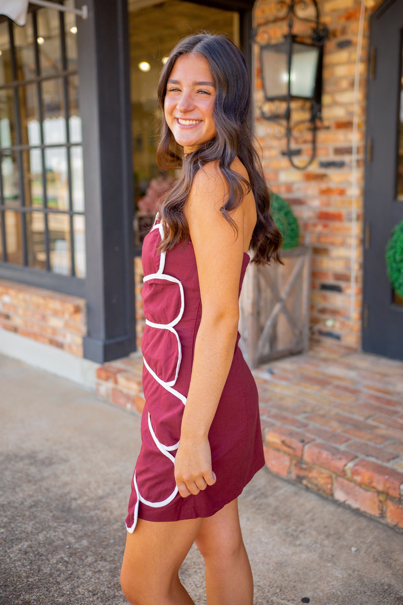 Twist of Fate Dress, Maroon/White Small