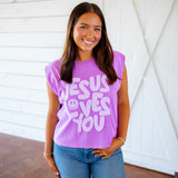 Jesus Loves You Puff Tank, Neon Violet