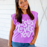 Jesus Loves You Puff Tank, Neon Violet