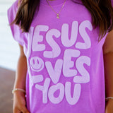 Jesus Loves You Puff Tank, Neon Violet