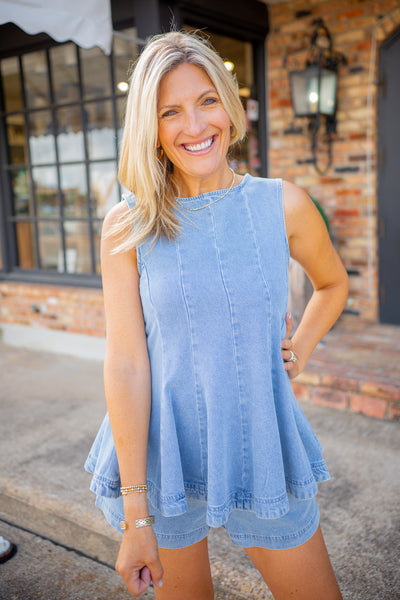 My Lucky Day Top, Washed Denim