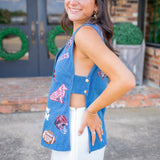 Texas A&M Denim Gameday Icon Button Up Vest, Denim