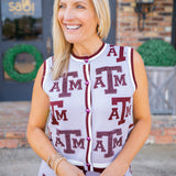 Texas A&M Knit In Rhinestone Button Up Tank