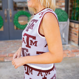 Texas A&M Knit In Rhinestone Button Up Tank
