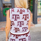 Texas A&M Knit In Rhinestone Button Up Tank