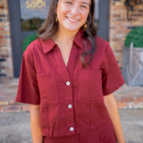 Tailgate Tempo Denim Top, Maroon