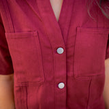 Tailgate Tempo Denim Top, Maroon
