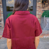 Tailgate Tempo Denim Top, Maroon