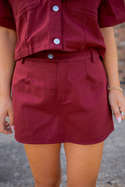 Tailgate Tempo Denim Skort, Maroon