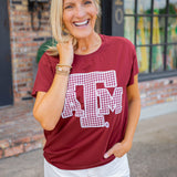 Texas A&M Gingham Logo Tee, Maroon