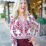 Legacy Lane Sweater, Maroon/White