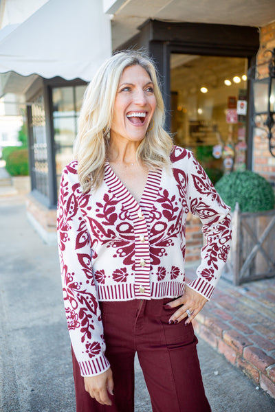 Legacy Lane Sweater, Maroon/White