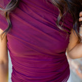Kerry Mesh Cape Top, Deep Fig