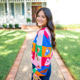 Colorblock Piece of Pie Button Up Sweater, Rainbow