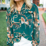 Whispering Ivy Top, Dark Green Multi