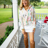 Skeleton Cotton Button Up Top, Beige/Multi