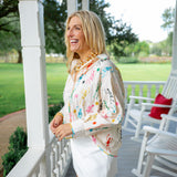 Skeleton Cotton Button Up Top, Beige/Multi