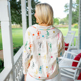 Skeleton Cotton Button Up Top, Beige/Multi