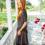 Frosted Lace Layer T-Shirt Dress, Deep Fudge Brown