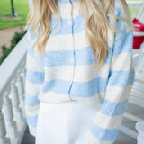 Frosted Sky Cardigan, Light Blue/Cream Stripe