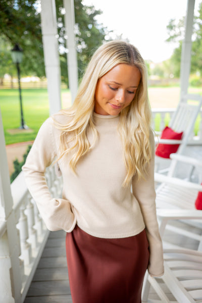 May Bell Sleeve Mock Neck Sweater, Oatmeal