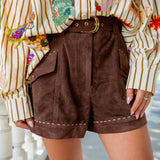 Reagan Belted Shorts, Fudge Brown