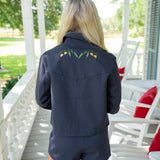 Jalen Embroidered Cropped Jacket, Slate