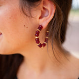 Maroon Beaded Hoop Earrings