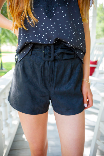 Rain Faux Suede High-Rise Shorts, Black