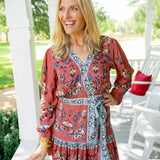 Floral Beauty Tapestry Wrap Mini Dress, Blush Pink