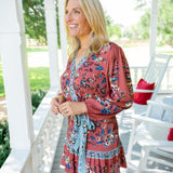 Floral Beauty Tapestry Wrap Mini Dress, Blush Pink