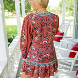 Floral Beauty Tapestry Wrap Mini Dress, Blush Pink