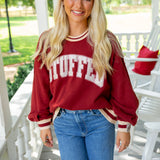 Rhinestone "Stuffed" Sweatshirt, Maroon and Ivory