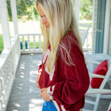 Rhinestone "Stuffed" Sweatshirt, Maroon and Ivory