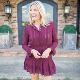 Vesna Embroidered Mini Dress, Faded Merlot