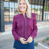 Casetta Lace Puff Shoulder Top, Faded Merlot