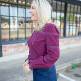Casetta Lace Puff Shoulder Top, Faded Merlot