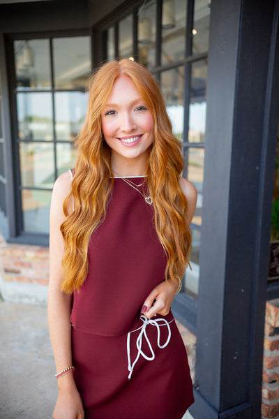 Get Into It Tank Top, Maroon/White