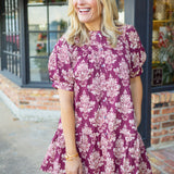 Timeless Bloom Dress, Burgundy